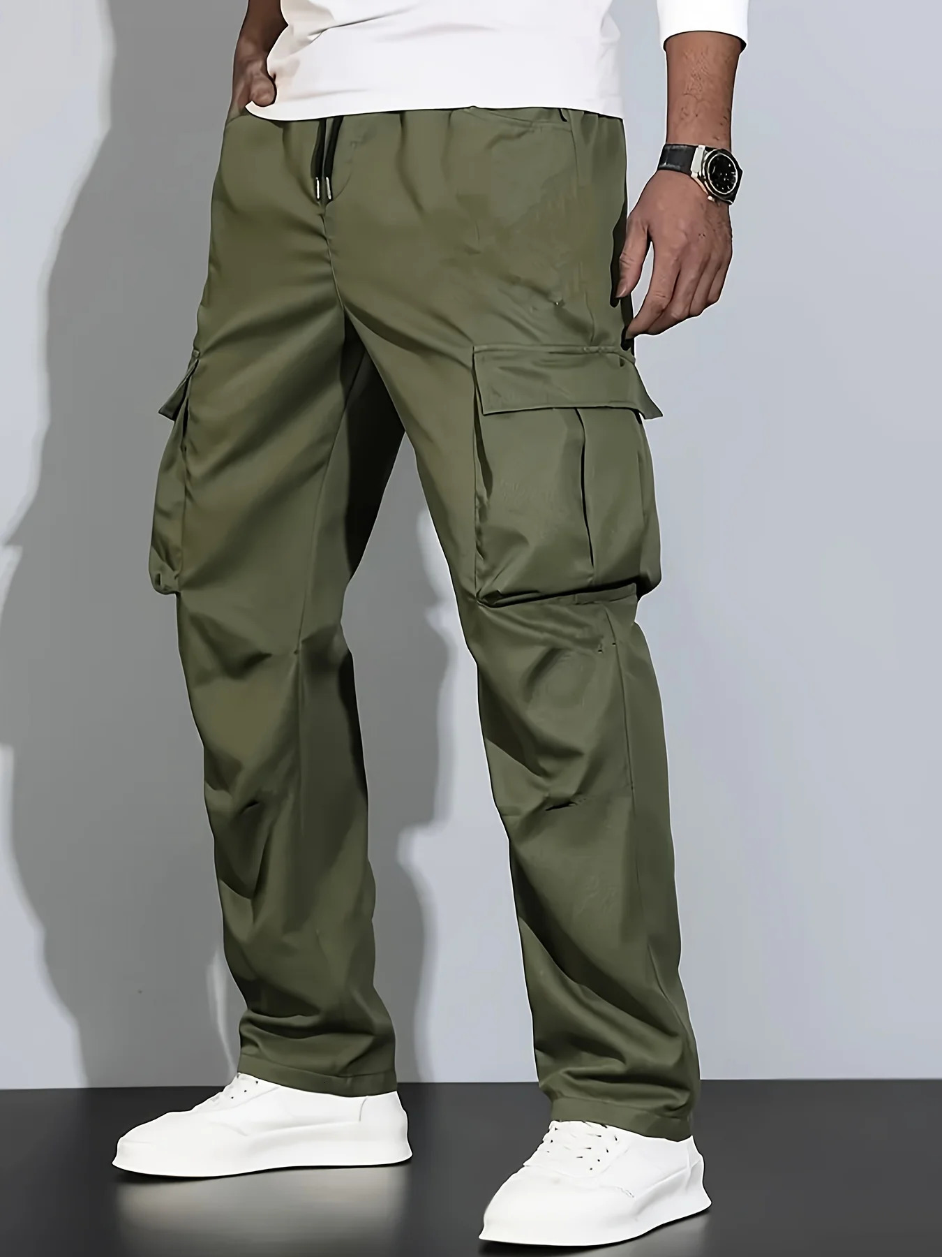2024 mens workwear casual pants European and American mens loose straight casual pants mens workwear pocket pants 250214