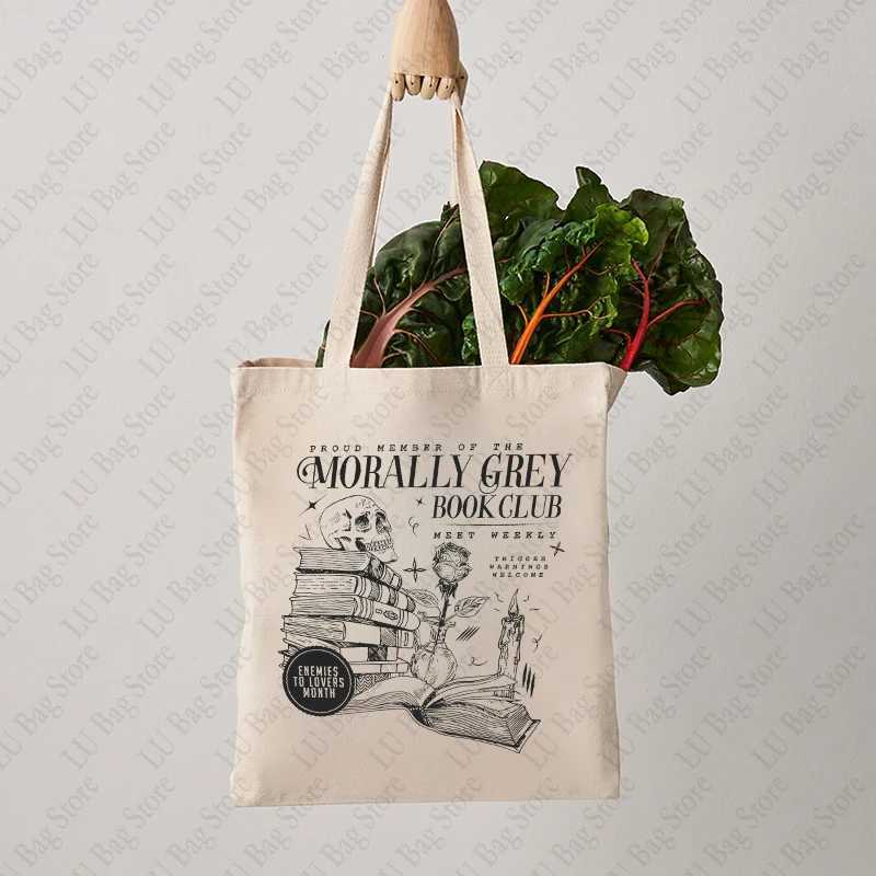 Morally Grey Book Club Dark Romance Crewneck Tote Bag Canvas Shoulder Bags Shopping Bag Bookish Gift for Book Lover Reader Z250224
