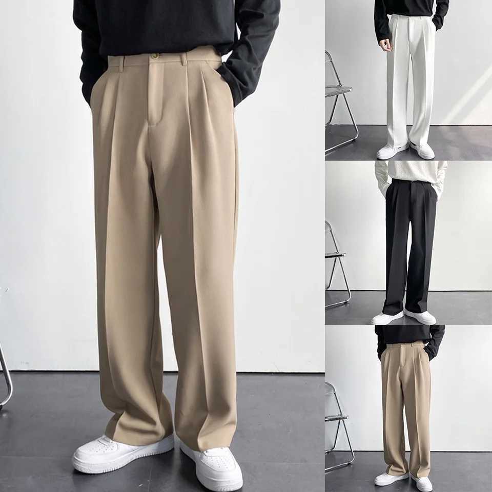 Korean mens drawstring straight pants business loose casual mens pants set solid color casual pants L-3XL W250225