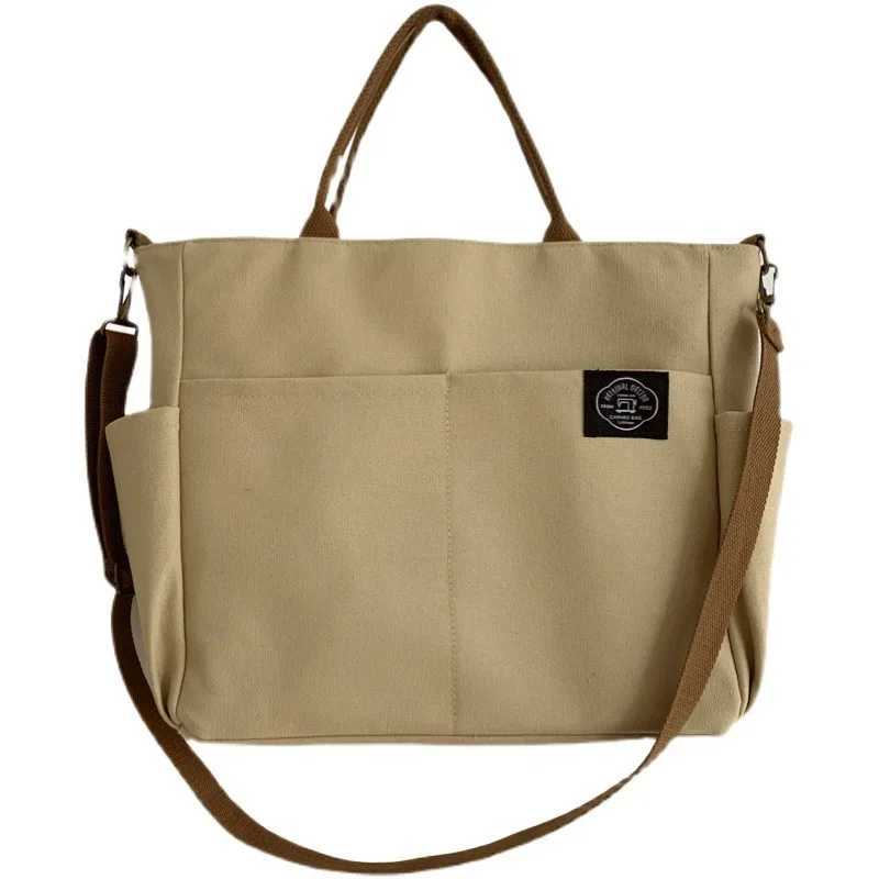 Japanese Multi-pocket Handbag Large-capacity Canvas Tote Bag Simple School lady bag One-shoulder Mens and Womens Messenger Bag Z250224