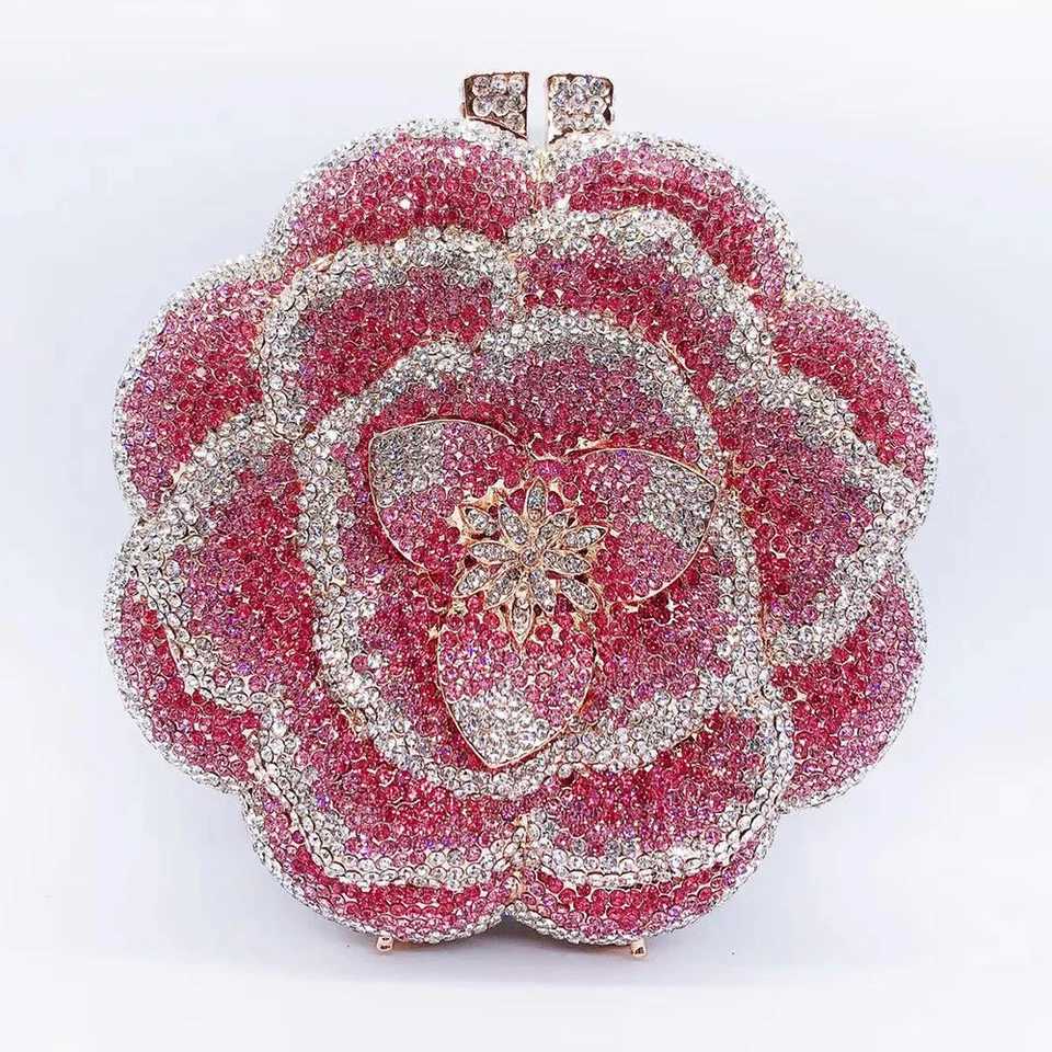 New Arrival Pink/White Clear Flower Crystal Bag Floral Evening Clutches Luxury Womens Mini Minaudiere Green/Silver/Golden Diamond Purses T250225