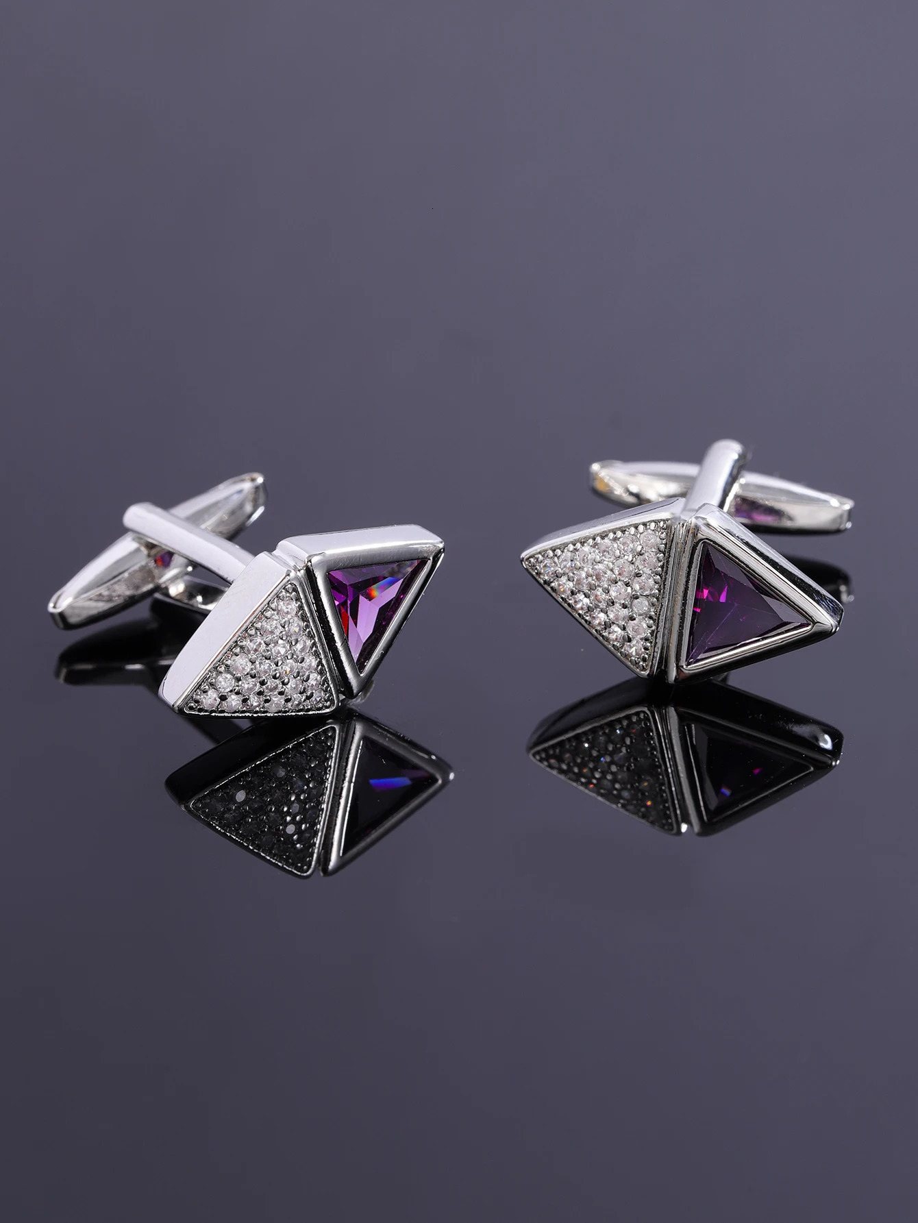 fashion mens double triangle zircon cufflinks light mens suit accessories French shirt sleeve nail everything 250220