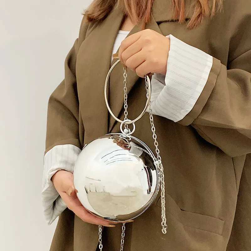 Womens Round Ball Night Bag FAshionable Smooth Bright Surface CluTCh Bag Womens Ten Font Bag Party Chain Handbag Z250225