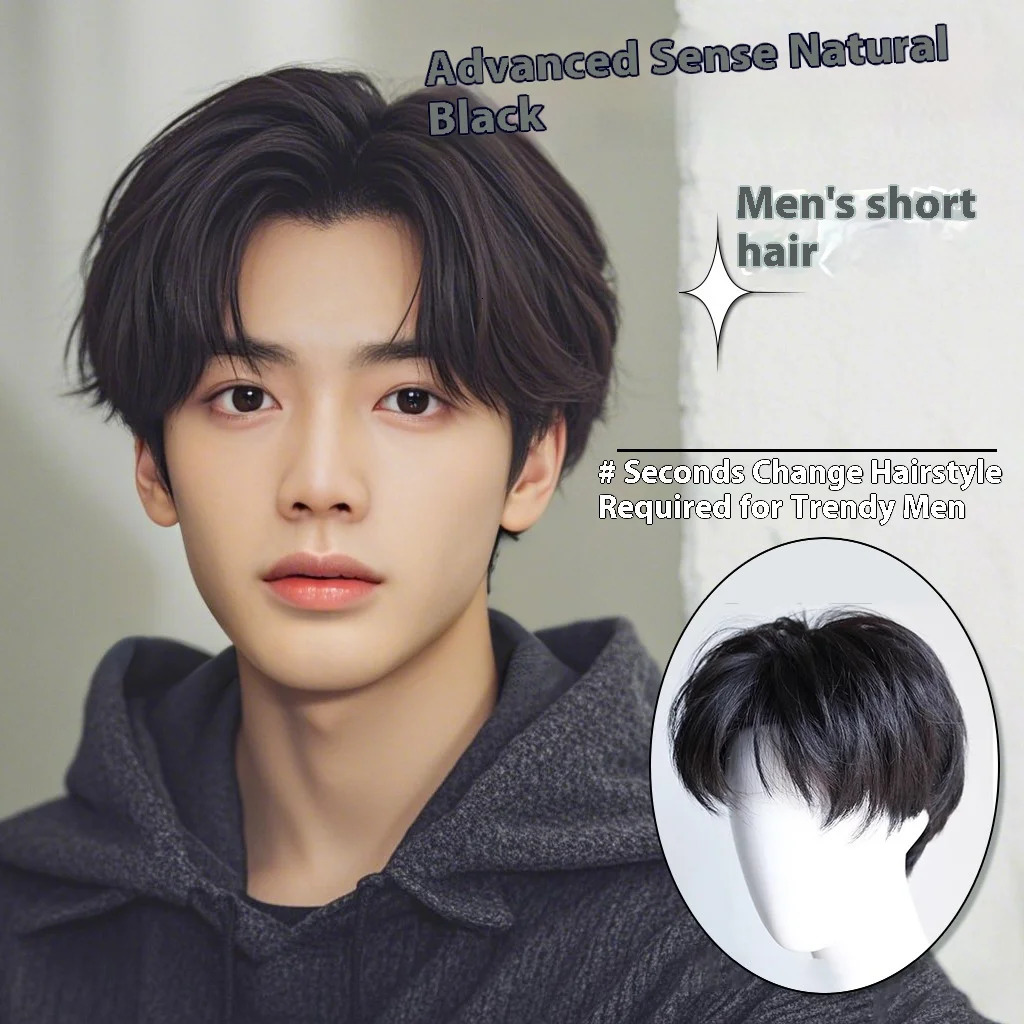 Hipster Synthetic Wig For Men Young Men Feel Short Straight Hair Daily Split Bangs Fluffy Natural Realistic Full Head Cover 250224