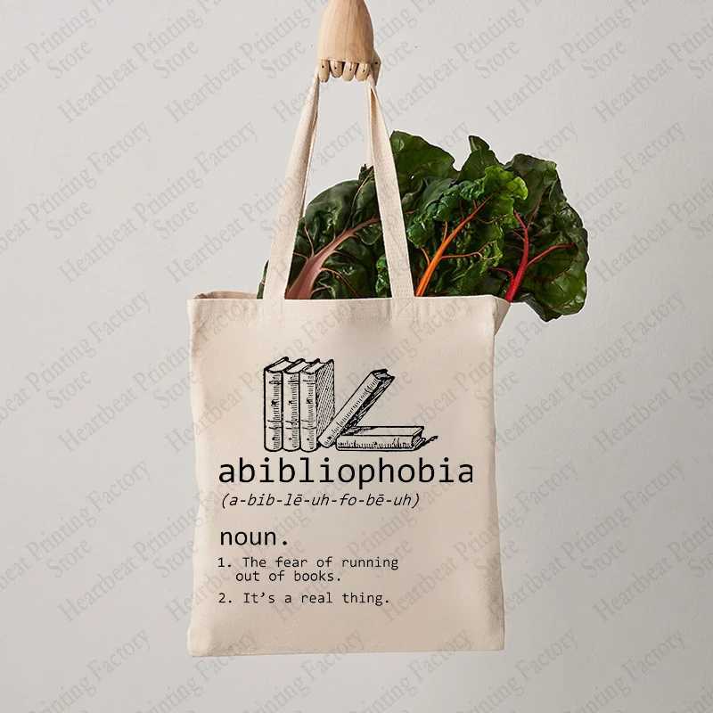 Abibliophobia Pattern Handbag Canvas Shoulder Bag Book Enthusiast Reader Gift Female Reusable Shopping Bag Book Worm Gift Z250224
