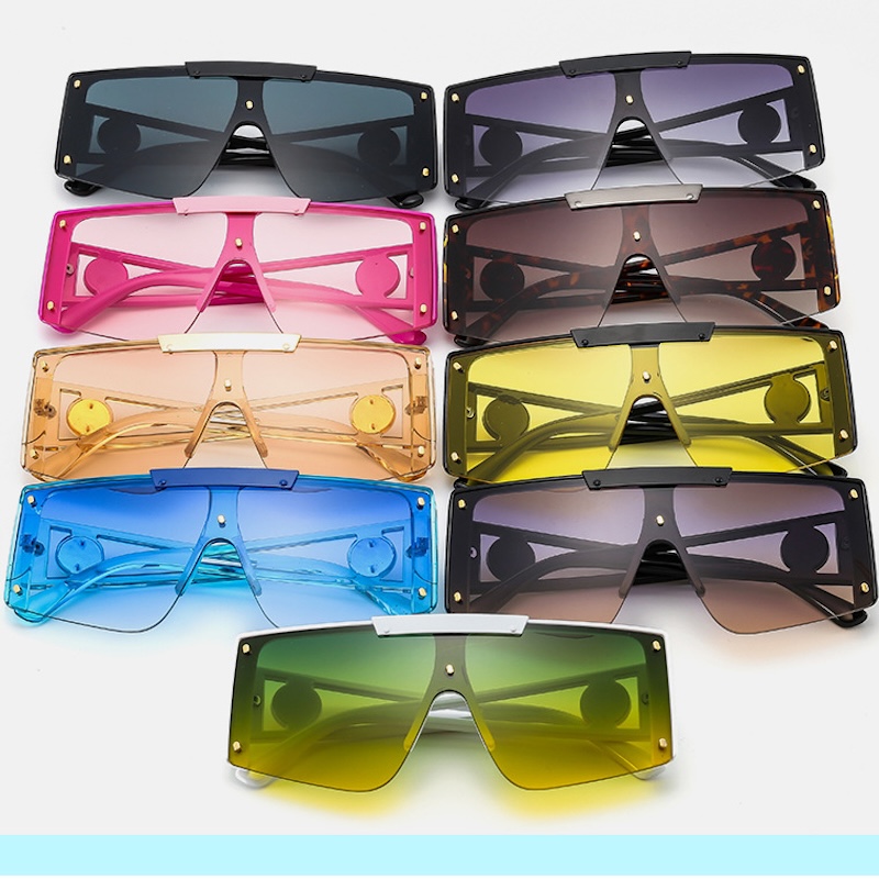 Oversized Steampunk Sunglasses Men One Piece Women Luxury Designer Steam Punk Eyewear Vintage Sun Glasses UV400 Retro Goggles Sport Rimless TJ15 CB CA