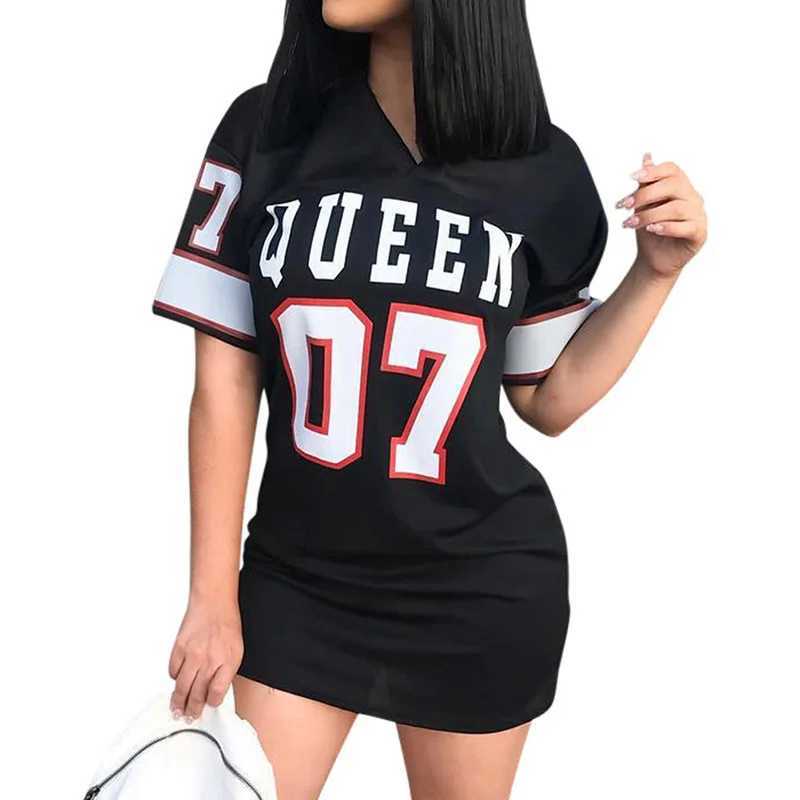 2024 New Fashion V-Neck Queen Letters Print Dress Short All Baskets Sporty Style Sexy Loose Fe Clothing StreetwearXJ250224