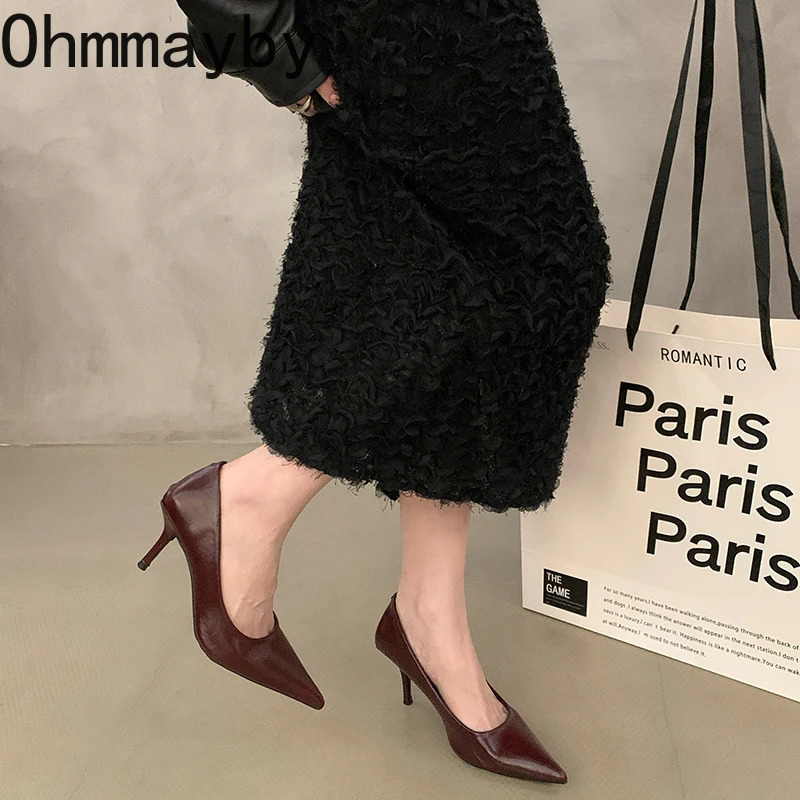 2025 er Vintage Women Mary Jane Shoes Fashion Shallow Pointed Toe Shoes Concise High Heels Shoes 250224