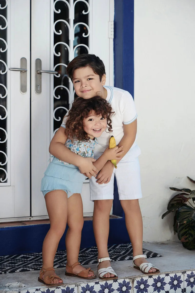 Clearance AS Summer Blue Shabbos collection sister brother matching clothing 100% cotton floral and knitted kids clothes 250221