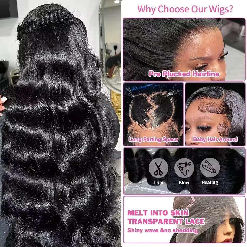 Body Wave 30 Inch 13X4 HD Front 100% Raw Natural Black Wig Preplucked 13X6 Lace Frontal Brazilian Human Hair Wigs For Women