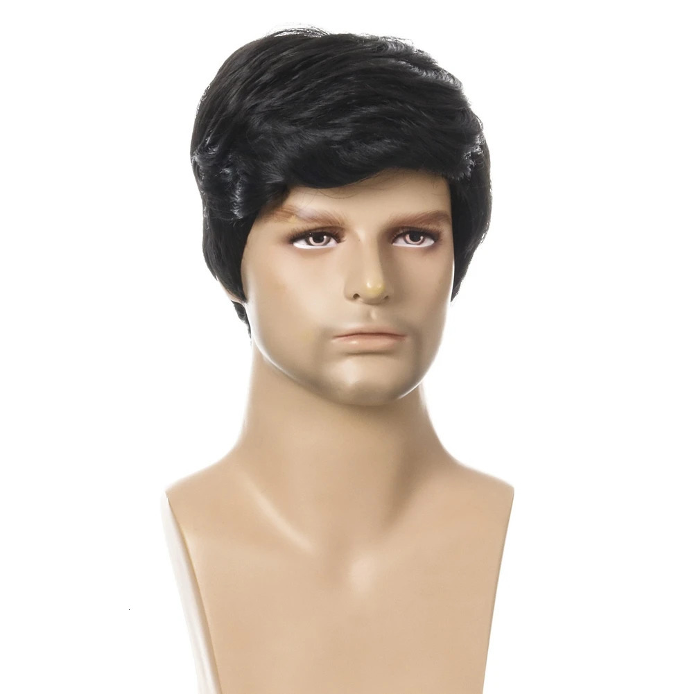 Fashion Wig Short Black Male Straight Synthetic Wig for Men Hair Fleeciness Realistic Natural Black Toupee Wigs 250224