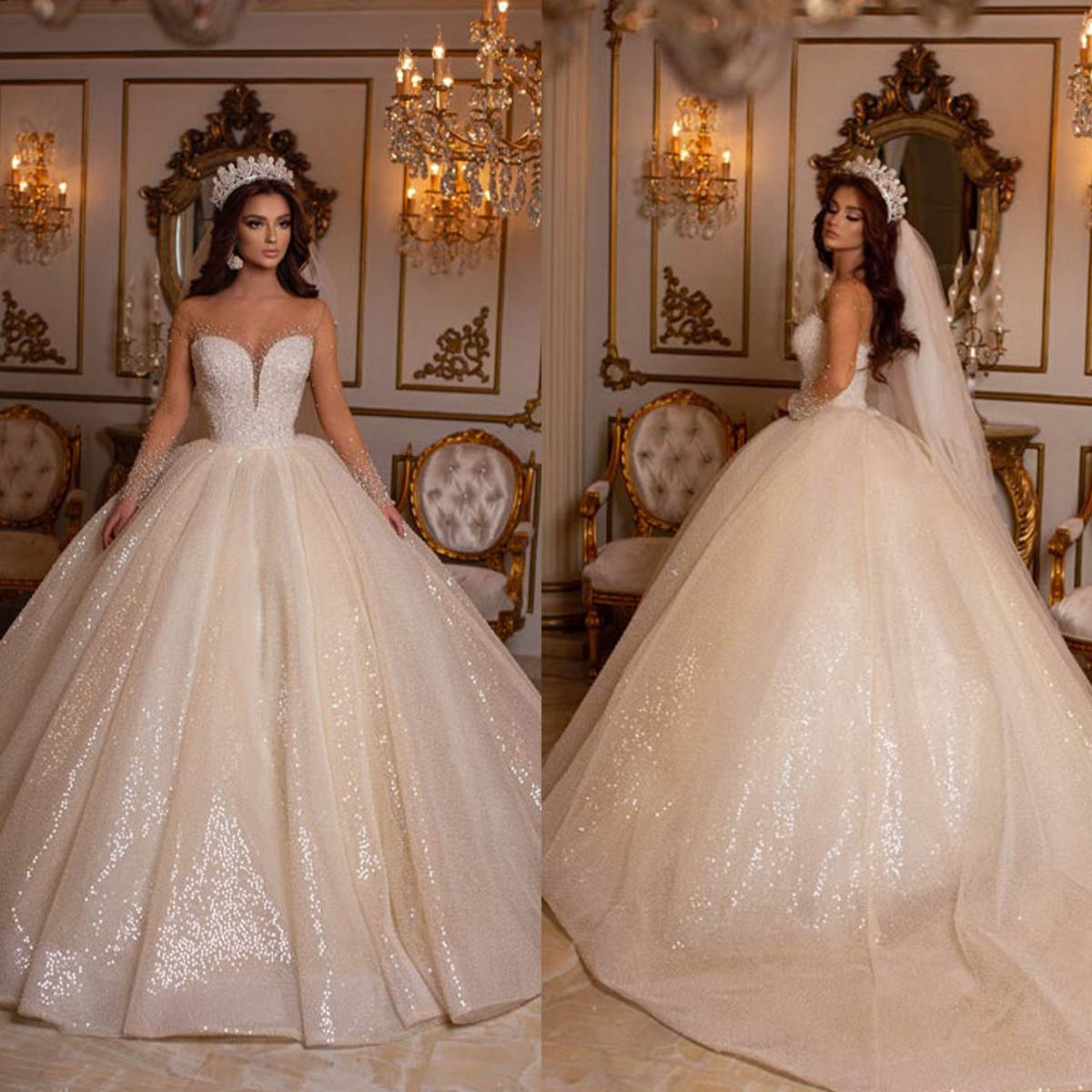 Glitter Ball Gown Wedding Dresses Strapless Sweetheart Lace Crystal Appliques Beaded Bling Sequins Court Gown Customized Bridal Gown Vestidos De Novia