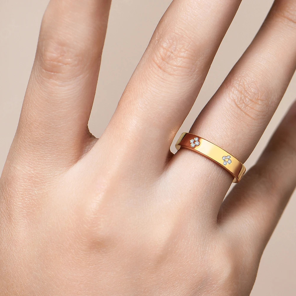 MINTYBOX Clover 18k Gold Plated Diamond Wedding Band Ring For Women S925 Silver Engagement Party Fine Jewelry Gift 250218
