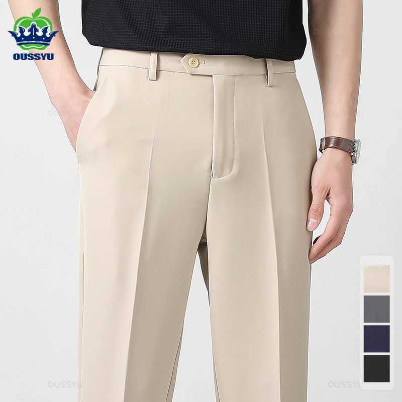 Spring Summer Suit Pants Men Business Smooth Slim Business Office Social Elastic Waist Ankle Length Formal Korean Trousers Male W250225