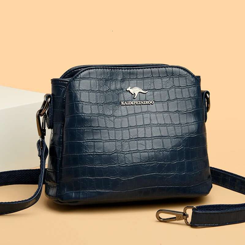 Genuine Leather Cowhide Crossbody Shoulder Women 3 Layer Messenger Bag New Stone Pattern Female Purse Wild Handbag Bolso Sac