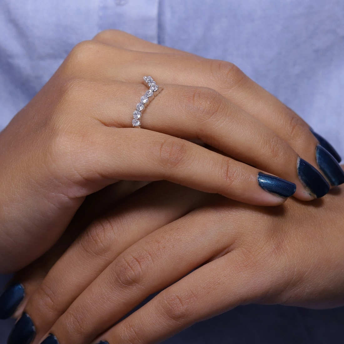Jewelry 18K White Gold Vintage Style V Shape Lab Grown Diamond Round Cut 0.50ct Wedding Ring 14K Gold Ring Half Set Ring Band