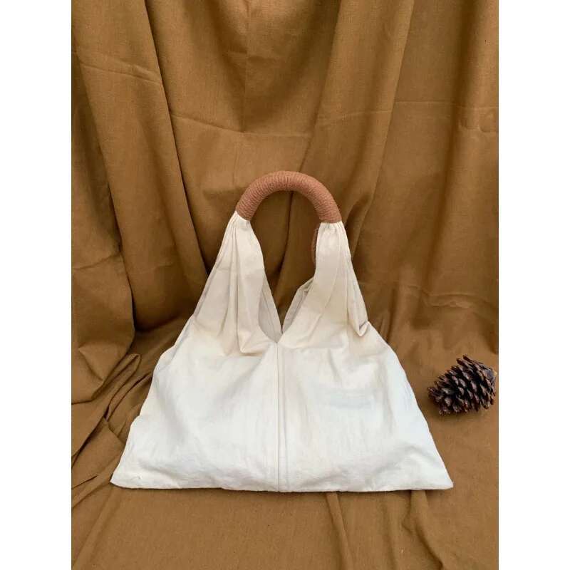 French Retro Cotton And En , Literary Canvas Solid Color Casual Handbag, Cloth Bag, Women's Bag