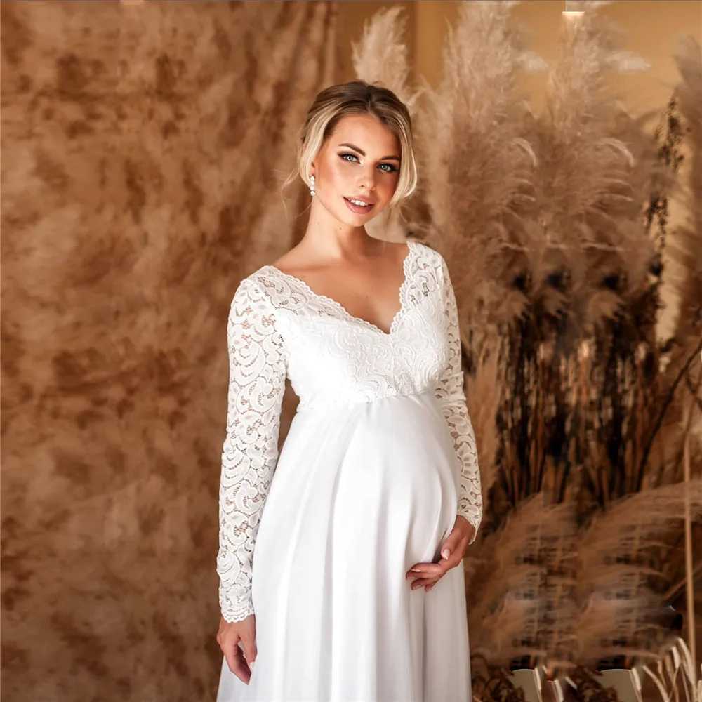 Lace White Maternity Dresses For Baby Shower Sexy Pregnancy Photo Shoot Maxi Gown Pregnant Women Party Wedding Photography Props X250224
