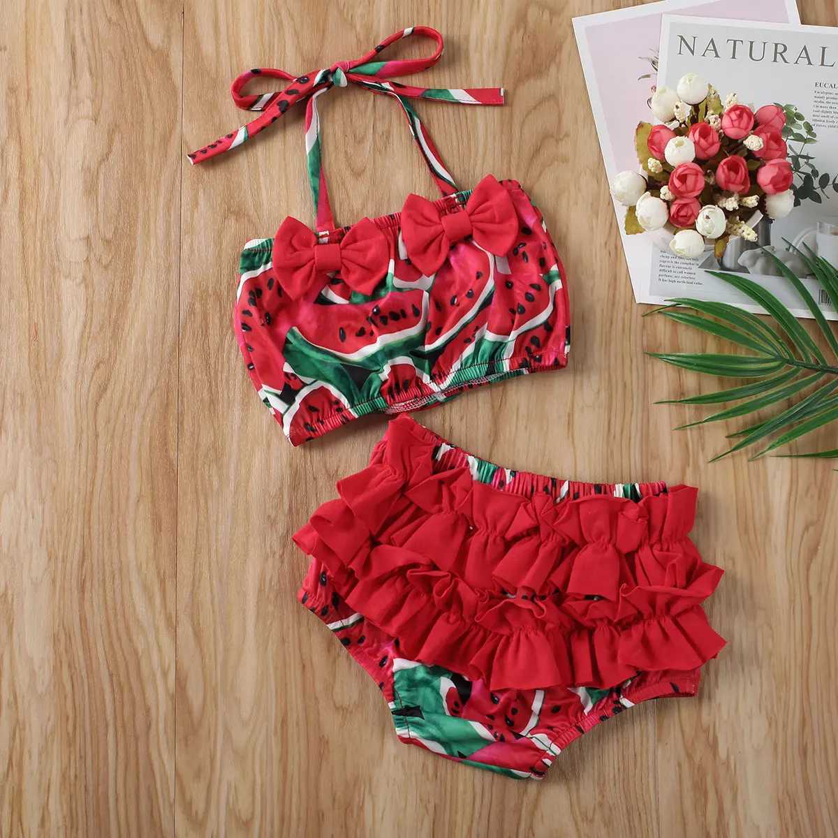 Toddler Girl Floral Print Tankini Set Childrens Bow Tie Front Top with Ruffled Bottoms Bathing Suit Beachwear X250224