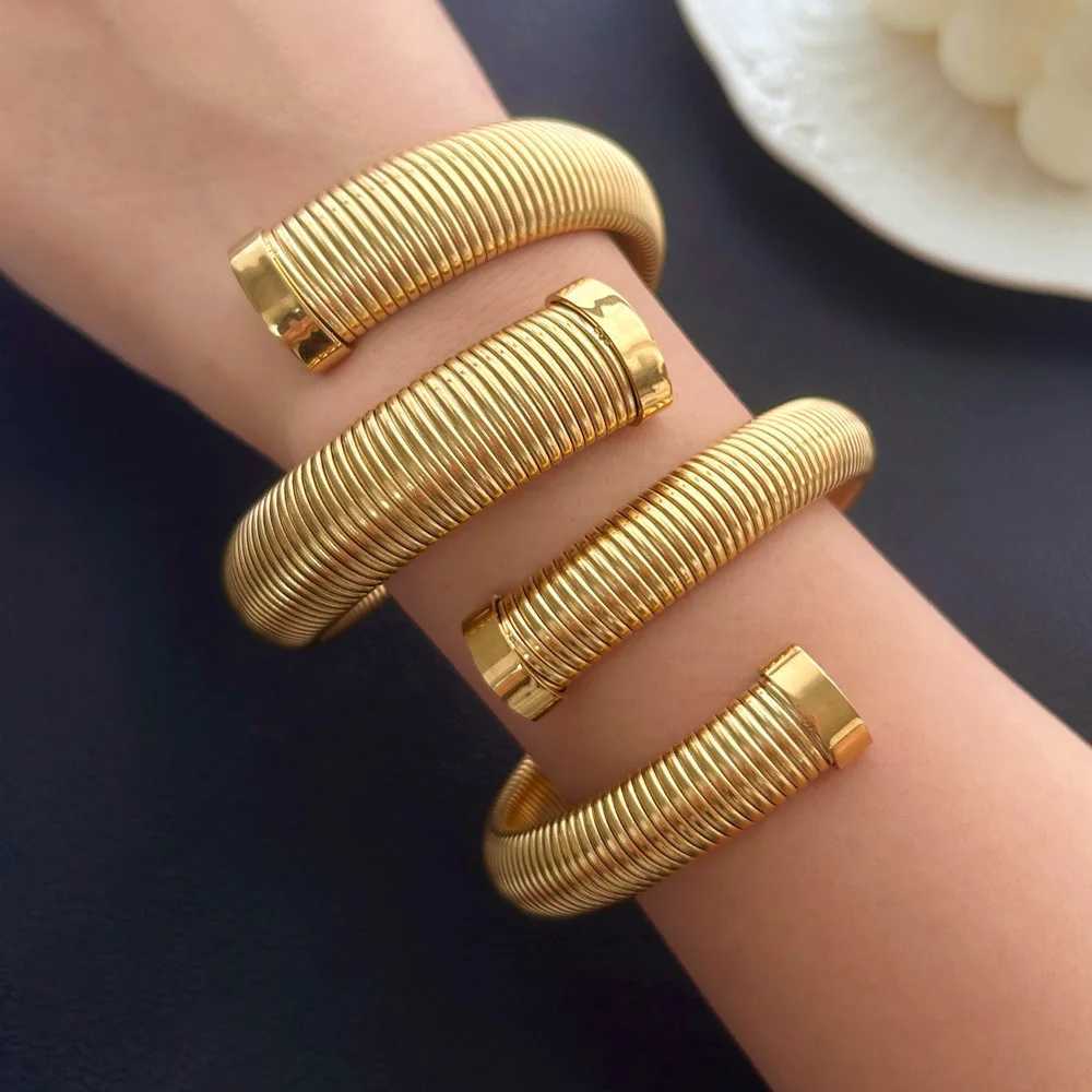 USENSET Exclusive Design Series Stainl Steel Bracelet Women Multi Layer Real Gold Plated Spiral Bangle Hip Hop JewelryXJ250225