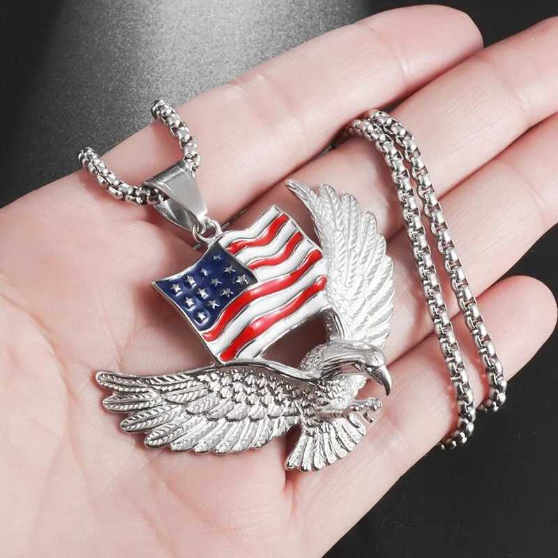 Vintage Flag Pendant Necklace Mens Hip Hop Rock Party Jewelry Gift X250224