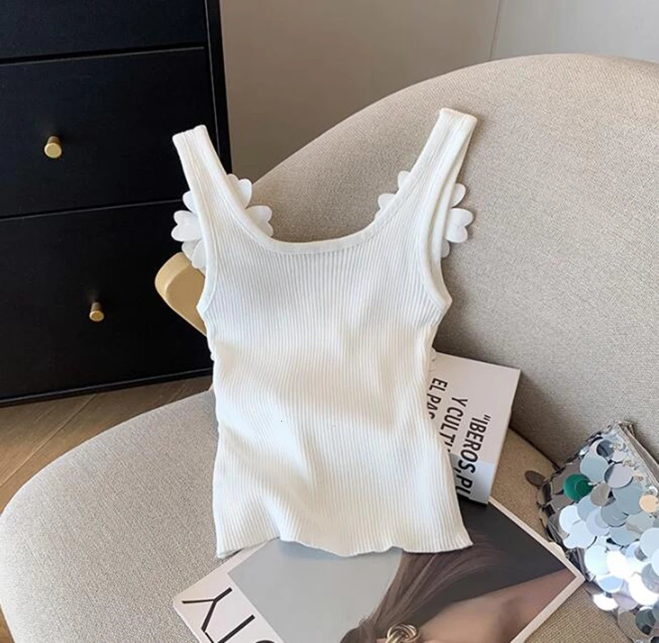Heavy Industry Sequined Flower Splicing Tank Top Womens Summer Blouse Outerwear Knitted Sleeveless Top 250224