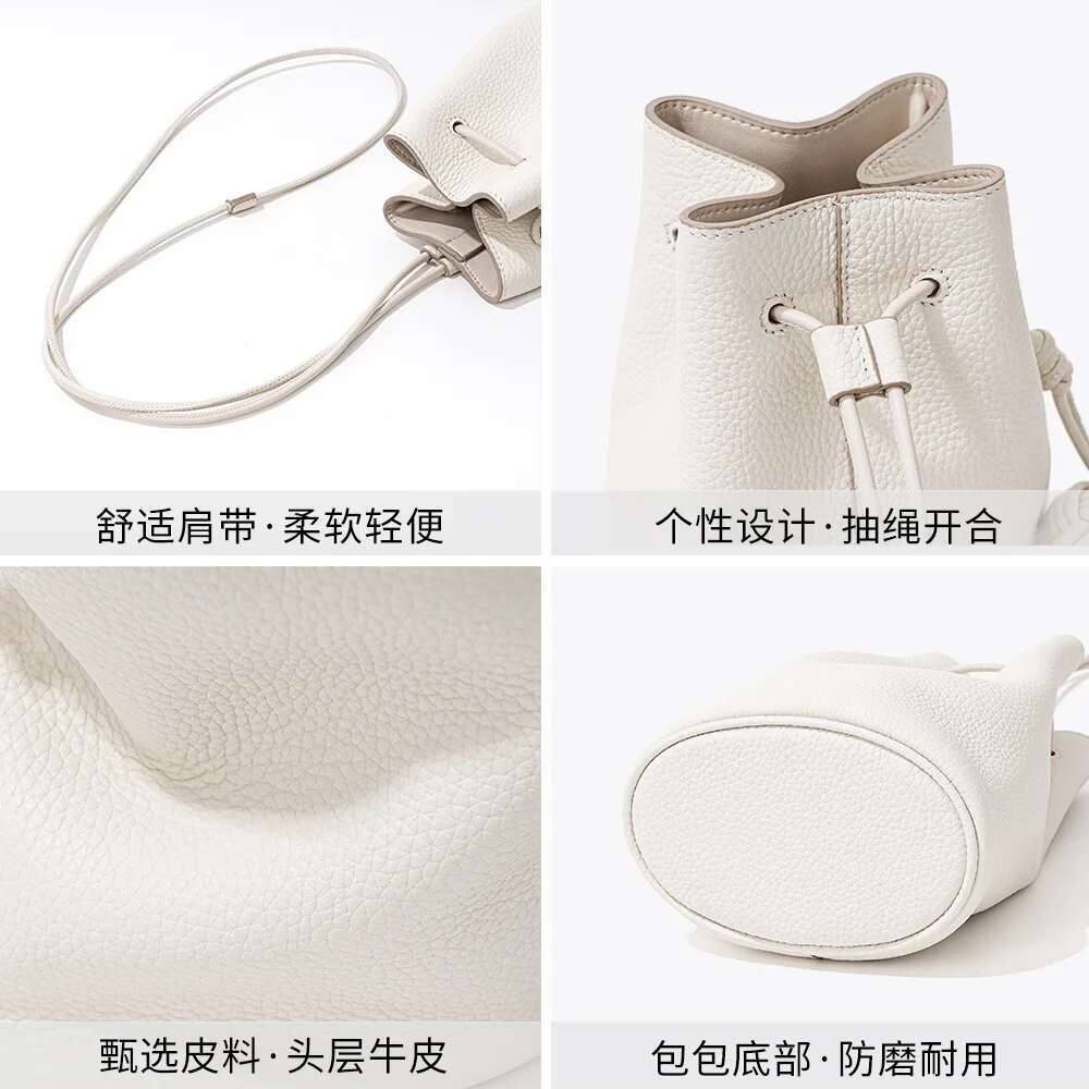 Korean Niche Drawstring Bucket New Women's Simple Crossbody Layer Cowhide ladies clutch bags bag Bag Sac Femme purses handbags