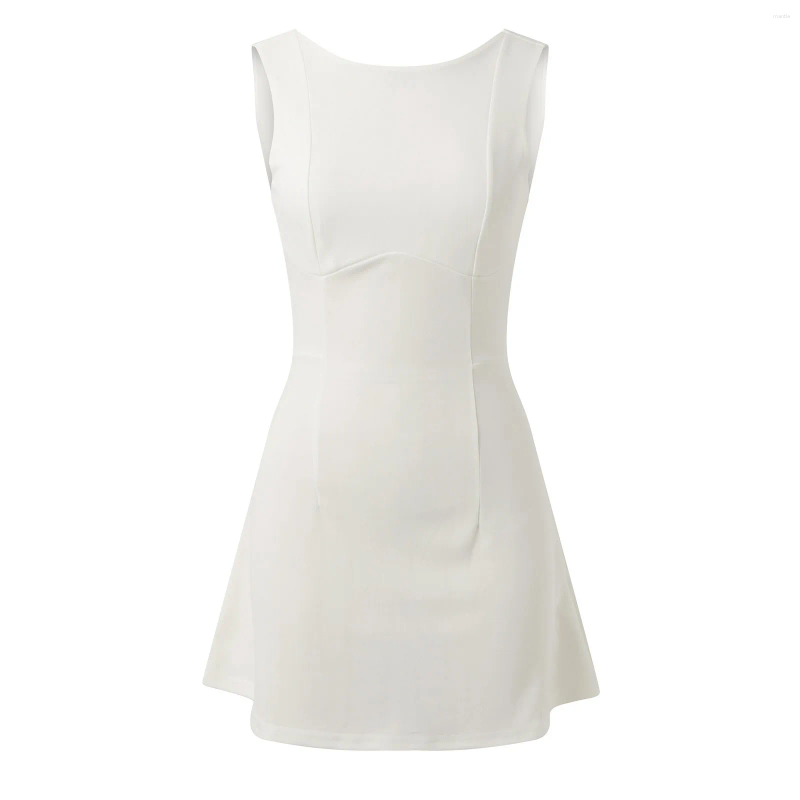White Dress Graduation: Elegant Corset Flowy Mini Dress, Sleeveless Pleated Bodycon - Perfect For Summer Celebrations C260312