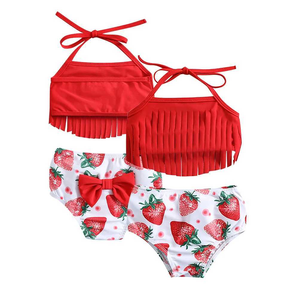 Print Summer Girls Kids Bikini Set 6Months-5Years Tassel Kids Swimwear Swimsuit Children Bandage Swimming Bathing Suit Beachwear X250224