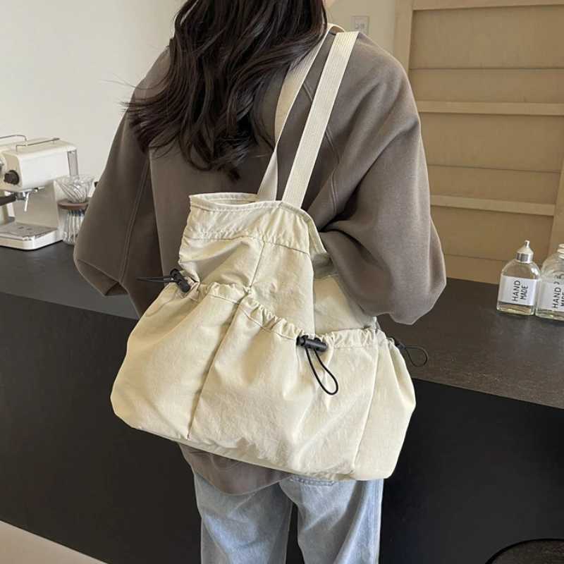 2024 Fashion Drawstring Shoulder Bag Travel Casual Nylon Tote Bag Large Capacity Waterproof Crossbody Bucket Bag Women Handbags Z250225