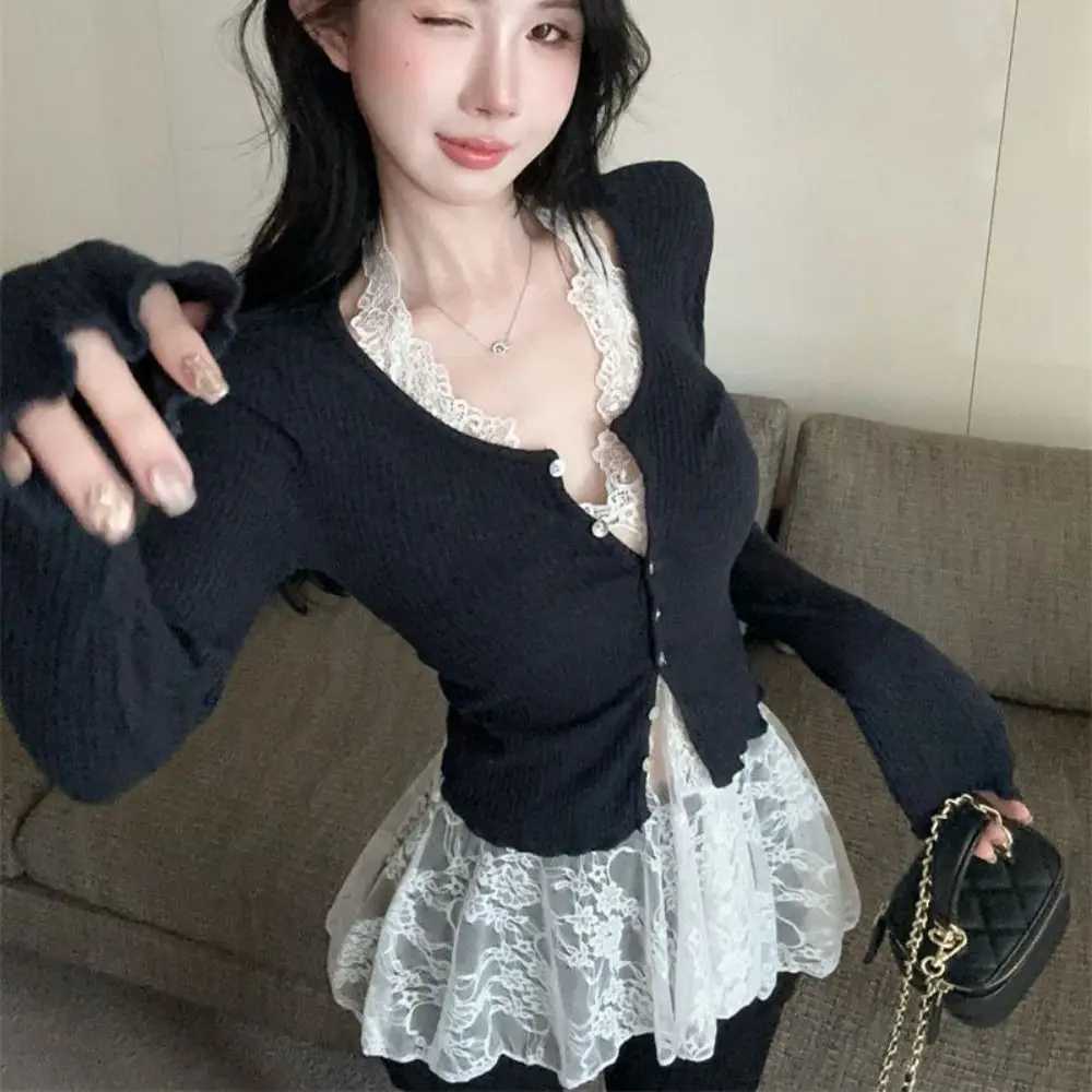 Fashion Transparent Lace Halter Dress V-neck Beachwear Lace-up Short Skirts A-line Spicy Girl Style Dresses Women ClubXJ250224