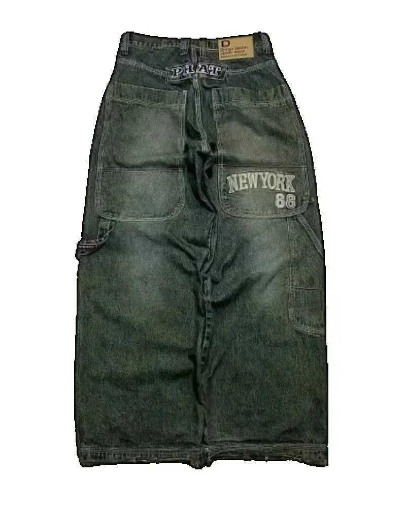 Men's Jeans Vintage Popular American New Letter Embroidered Pocket Jeans Men Y2K Gothic Hip Hop Popular Casual Wild Punk Wide-leg Pants z250225