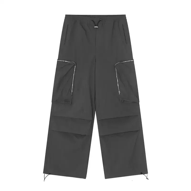 Trendy Zipper Multi Pocket Oversized Casual Elastic Waist Trousers for Men Loose Retro Neutral Hip-hop Cargo Pants 250225