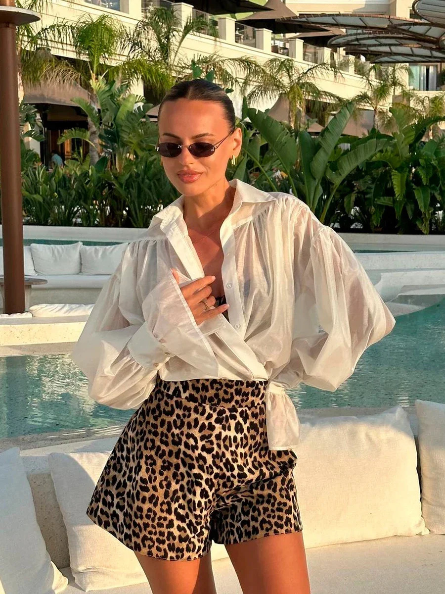 Wolfeel 100% Cotton Summer Womens Leopard Print Shorts Fashion Office Ladies Pants Loose Fitting Casual Daily Womens Shorts 250225