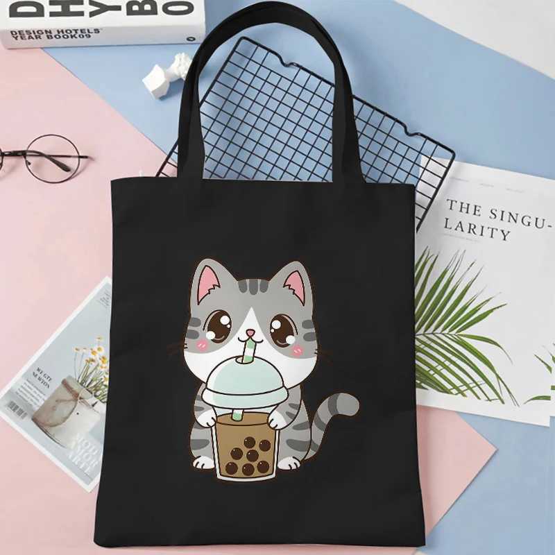 KAWaii Milk Tea Printed Canvas Tote Bags for Women Shopper Handbags Environmental Reusable Shoulder Bag Cartoon Hand Bag Z250224