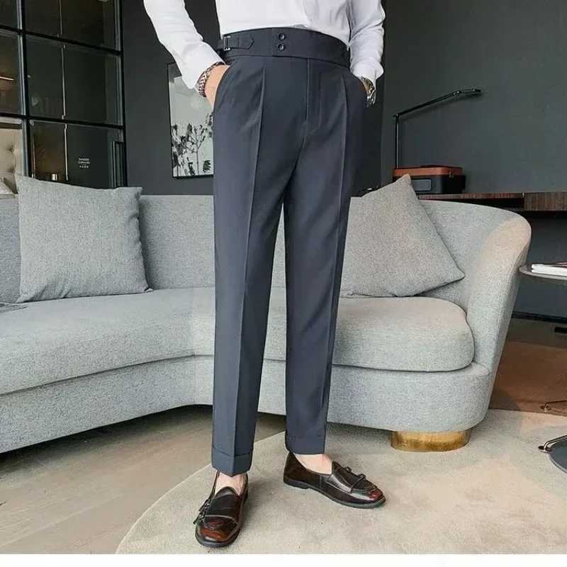 Mens High Quality Elegant Slim Dress Pants Naples Suit Pants High Waisted Italian Business Formal Social Trousers Banquet Wedding W250225