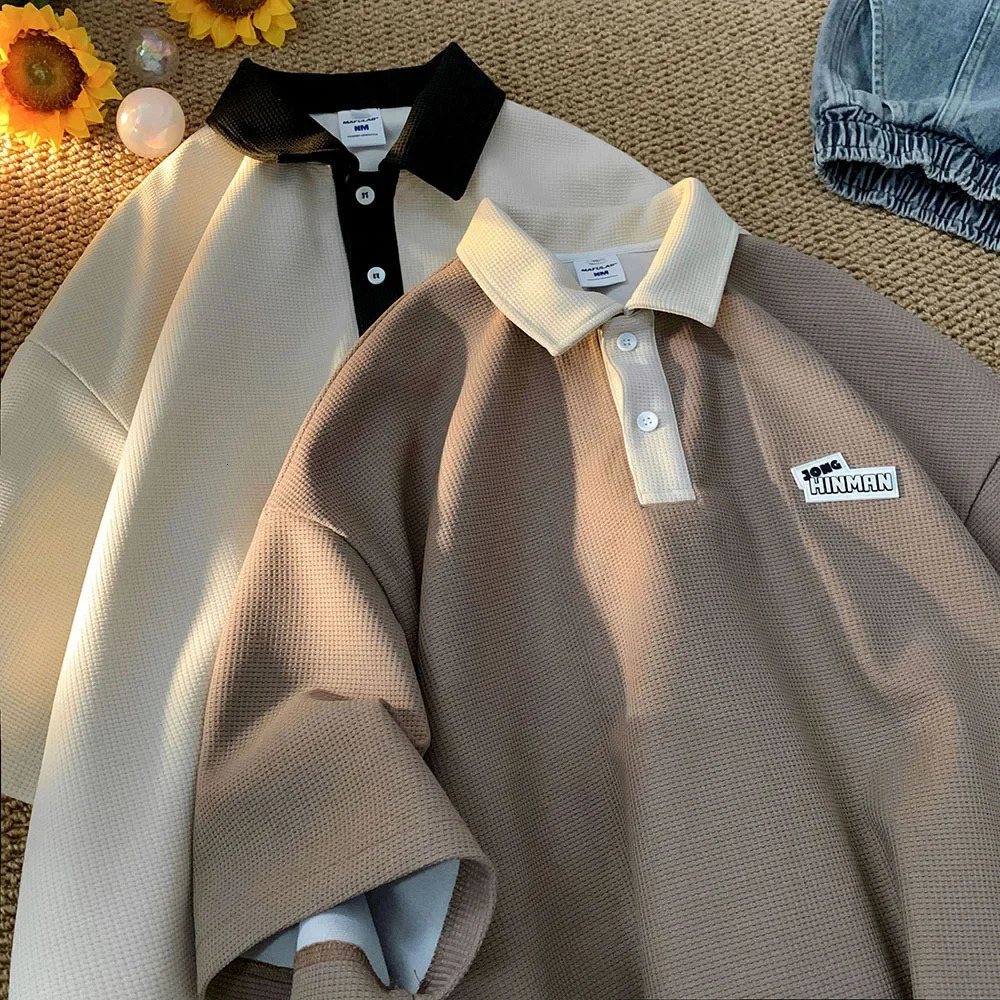 Trendy Loose-fit Polo Shirt For Men Summer Short Sleeves Vintage American Style Couple T-shirt Fashionable Casual Wear 250220