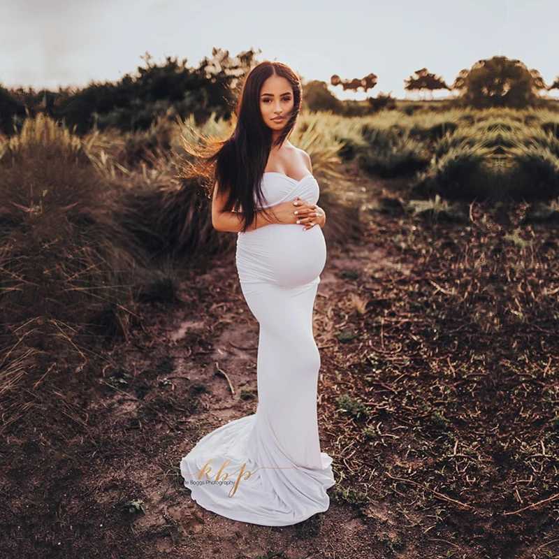Stretchy Cotton Maternity Photography Dresses Off-the-shoulder Fitting Pregnant Woman Baby Shower Dresses Pregnancy Photo Shoot X250224