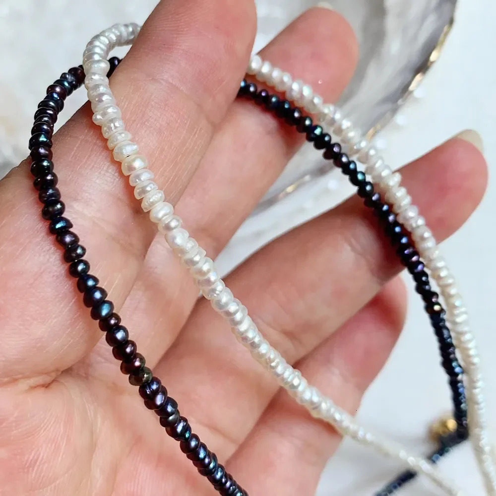 2-m Mini Baroque Real Natural Freshwater Peral Necklace for Women Black White Irregular Button Small Pearl Charm Choker Collar 250222