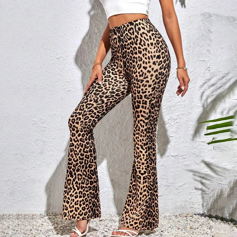 Women Leopard Print Flared Pants Sport High Waist Leggings Skinny Push Up Butt Yoga Pants Fashion Workout Casual Leggings Female 250225