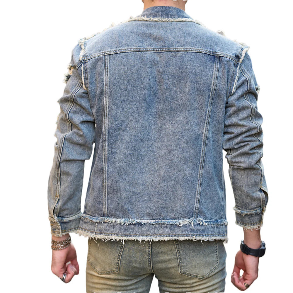 Street Stylish Retro Style Holes Slim Street Denim Jacket Coat Good Quality Distressed Male Casual Denim Jacket 250224