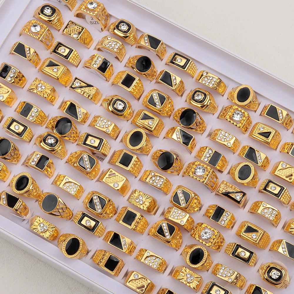 20Pcs/Lot Retro Punk Gothic Enamel Oil Drop Square Rings for Men Women Vintage Jewelry Accessories Party Gifts Mix Style 250218