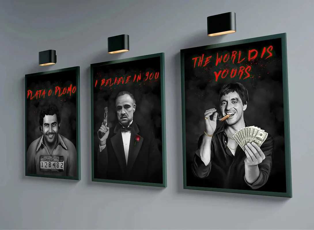 Movie Mafia Boss Legendary Figure Poster Canvas Print Art Mafia Portrait Canvas Painting Scarface Escobar Godfather Wall Decor Y250224