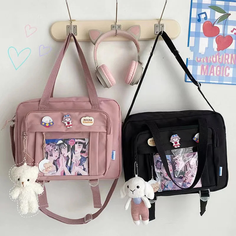 Japanese High School Girls Crossbody Bags Nylon Book Bag Transparent Itabag Women Handbags JK Bag Second Element Shoulder Bag 250221
