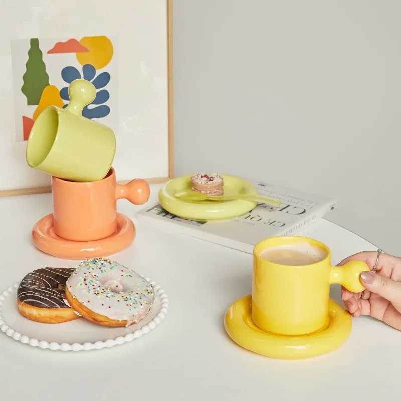 Ceramic Mug with Saucer Home Decoration Cute Creative Combination Breakfast Cup Coffee Cup Coffee Mugs with TrayC250224
