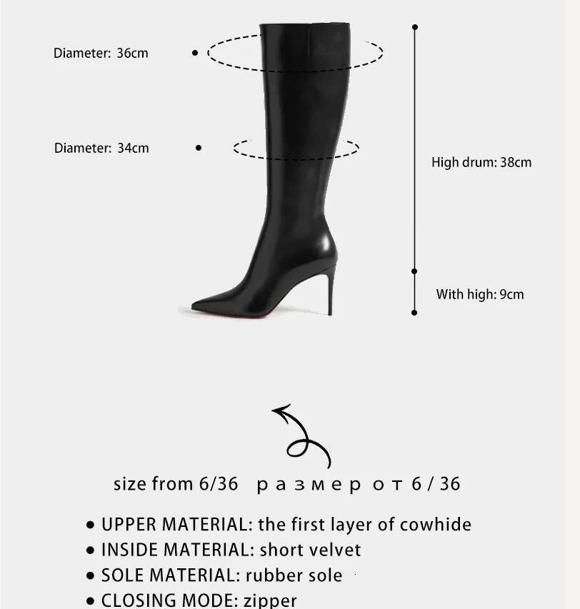 Ods Trend Brand Designers Stiletto Boots For Women Sexy Pointed Toe Pole Knee High Brown Black Leather Red Sole Botas 9Cm 414346