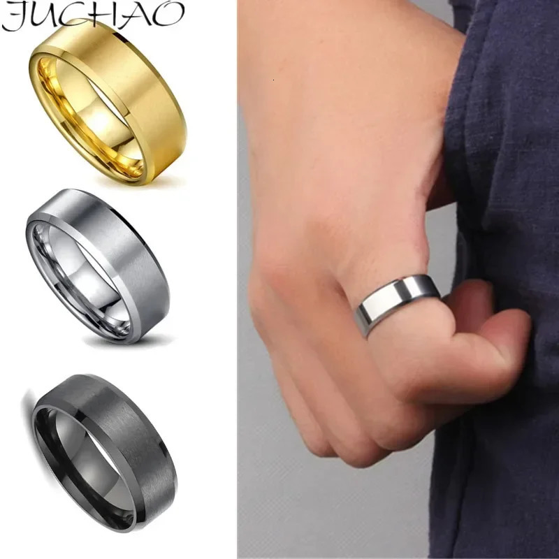 JUCHAO Classic Ring Men Black Men Jewelry Wedding Bands Boyfriend Gift Drop 250218