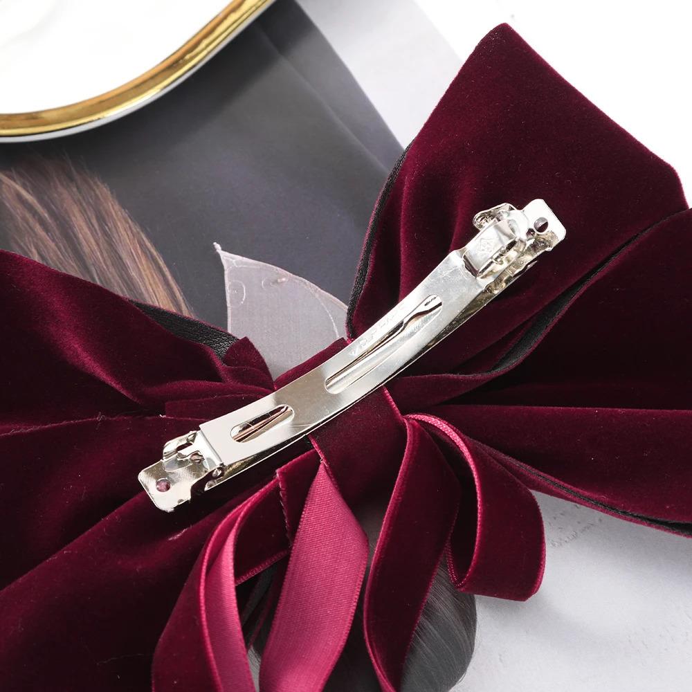 Bow Velvet Barrette Temperament tail Hairpin Hair Clip Girls Black Red Ribbon Fashion Accessories 250218
