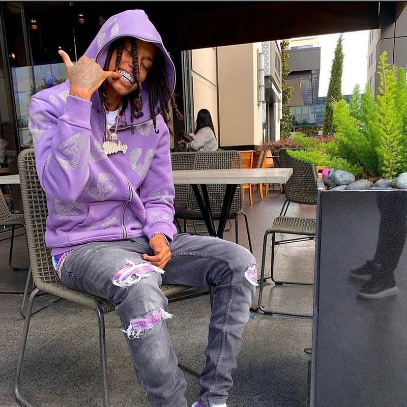 Rhinestone Zip Hoodie goth Sweatshirt Sport Coat Pullover Gothic Y2k Long Sleeve Oversized hoodie jacket Mens Women hoodies emo 250224