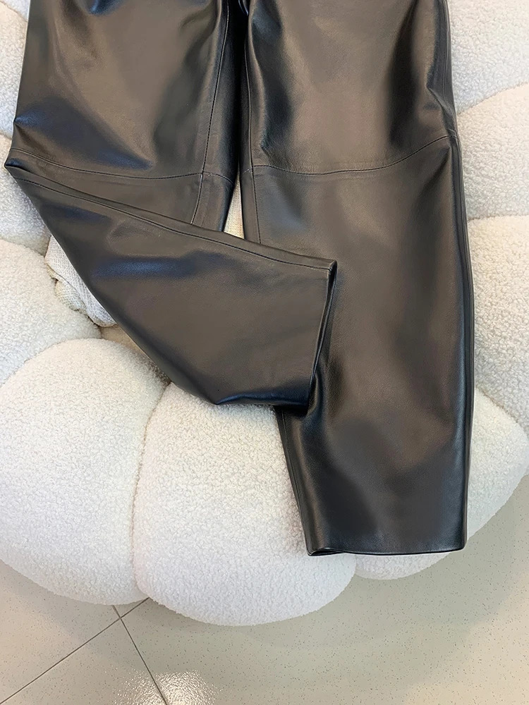 Autumn Winter 2 Pieces Genuine Leather Pants for Women Fashion Loose Casual Sheepskin Ankle Length Harem Pants Y4598 250224